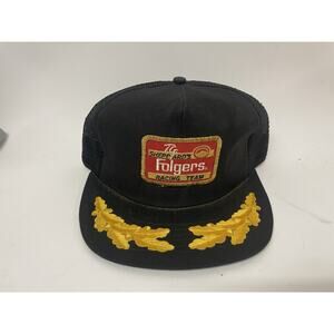 Vintage T.G Sheppard Folgers Racing Team Patch Hat Snapback Trucker Cap Made USA